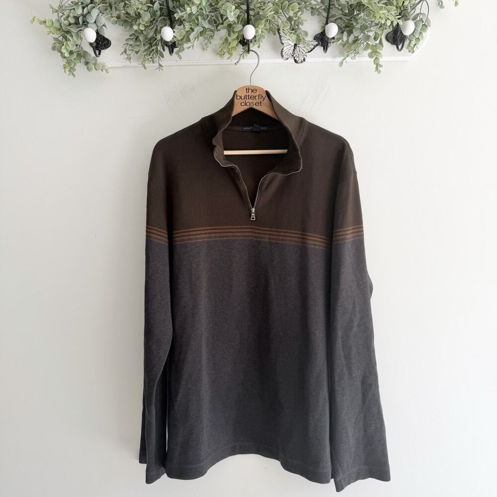 Vintage Mens Banana Republic Colorblock Quarter Zip Mock Neck Sweater XL SJ